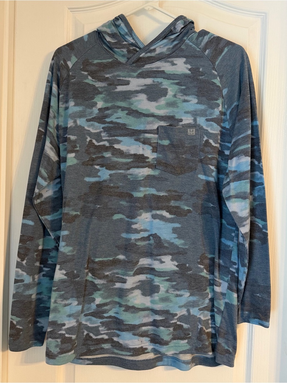 Huk Blue & Gray Camo Hooded Long-Sleeve Shirt